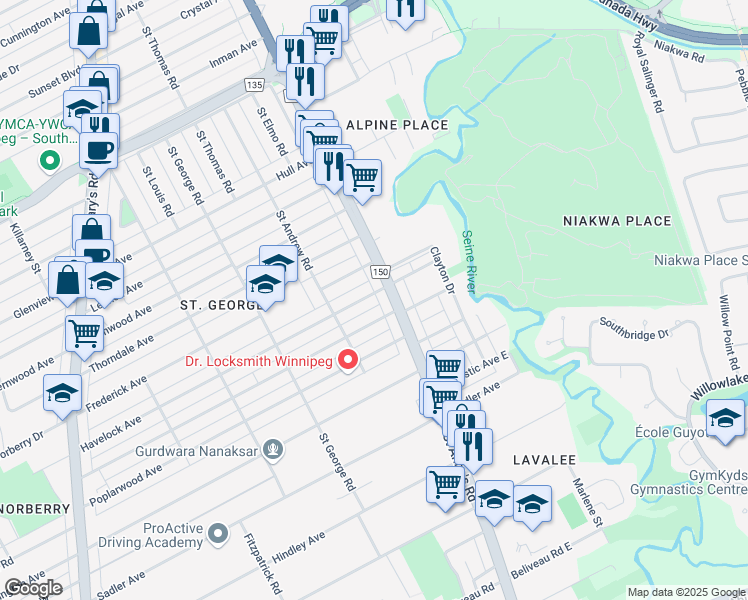 map of restaurants, bars, coffee shops, grocery stores, and more near 228 Havelock Avenue in Winnipeg