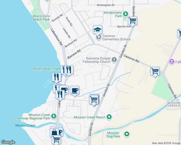 map of restaurants, bars, coffee shops, grocery stores, and more near 750 Springrose Way in Kelowna