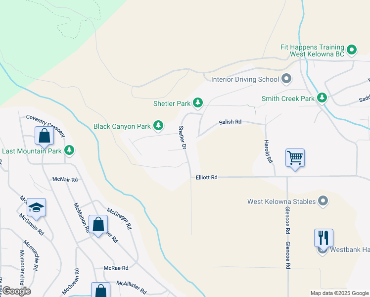 map of restaurants, bars, coffee shops, grocery stores, and more near 3167 Shelter Drive in West Kelowna