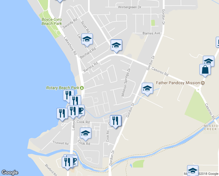 map of restaurants, bars, coffee shops, grocery stores, and more near 750 Springrose Way in Kelowna