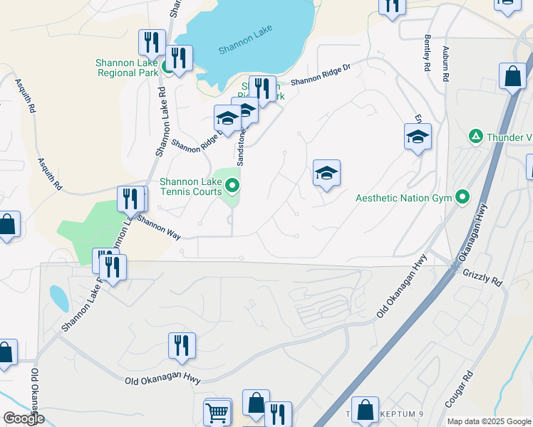 map of restaurants, bars, coffee shops, grocery stores, and more near 2166 Shannon Way in West Kelowna