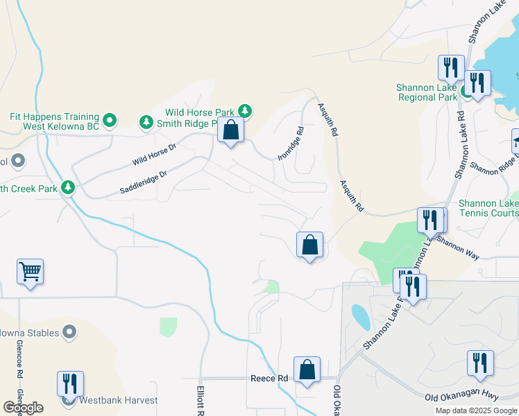 map of restaurants, bars, coffee shops, grocery stores, and more near 2440 Saddleback Way in West Kelowna
