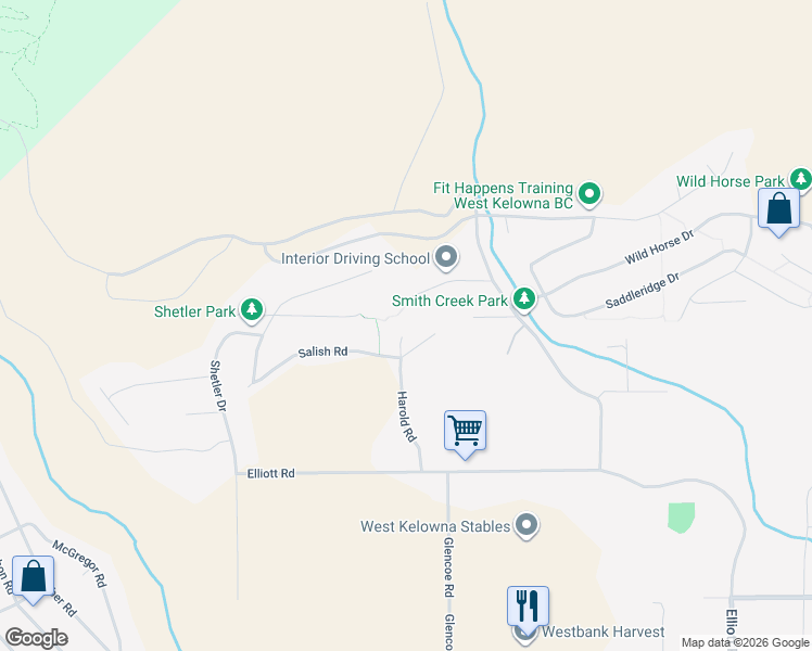 map of restaurants, bars, coffee shops, grocery stores, and more near 3121 Harold Road in West Kelowna