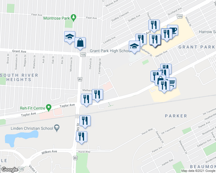 map of restaurants, bars, coffee shops, grocery stores, and more near 70 Poseidon Bay in Winnipeg