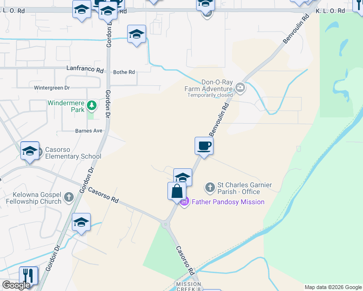map of restaurants, bars, coffee shops, grocery stores, and more near 3588 Benvoulin Road in Kelowna