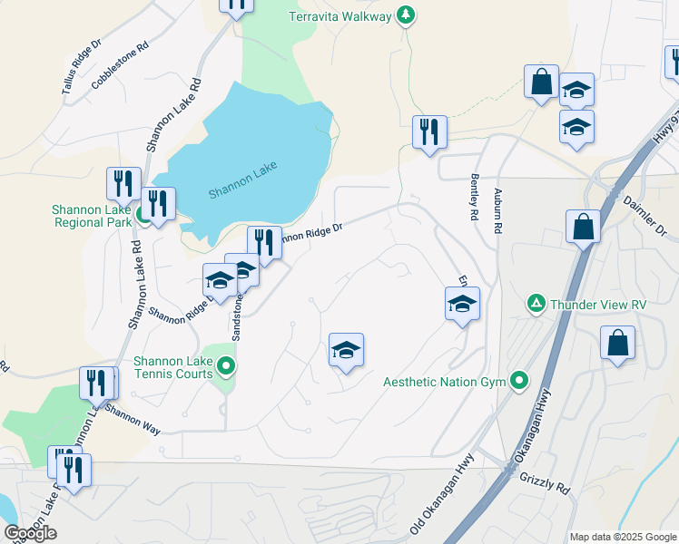 map of restaurants, bars, coffee shops, grocery stores, and more near 2210 Upper Sundance Drive in West Kelowna