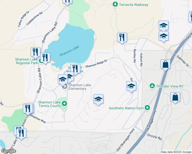 map of restaurants, bars, coffee shops, grocery stores, and more near 2210 Upper Sundance Drive in West Kelowna