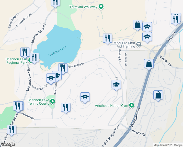 map of restaurants, bars, coffee shops, grocery stores, and more near Upper Sundance Drive in West Kelowna