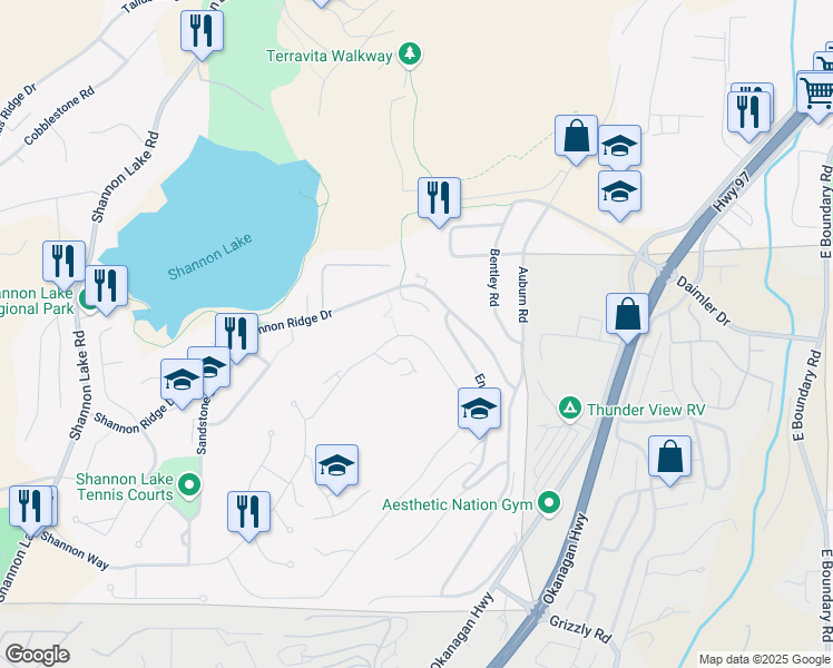 map of restaurants, bars, coffee shops, grocery stores, and more near 1820 Upper Sundance Drive in West Kelowna