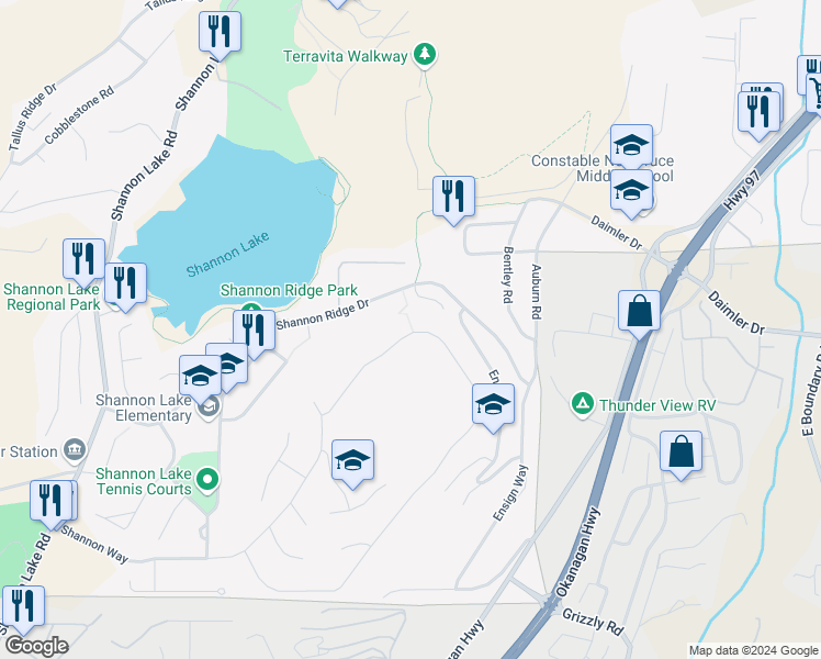 map of restaurants, bars, coffee shops, grocery stores, and more near 1820 Upper Sundance Drive in West Kelowna