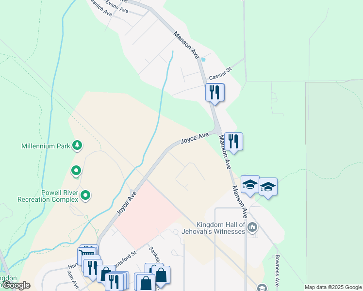 map of restaurants, bars, coffee shops, grocery stores, and more near in Powell River