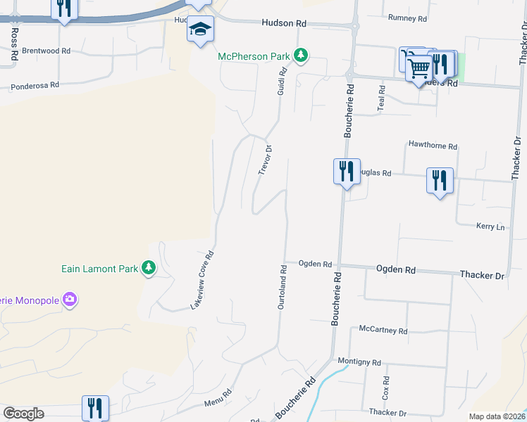 map of restaurants, bars, coffee shops, grocery stores, and more near 1090 Trevor Drive in West Kelowna