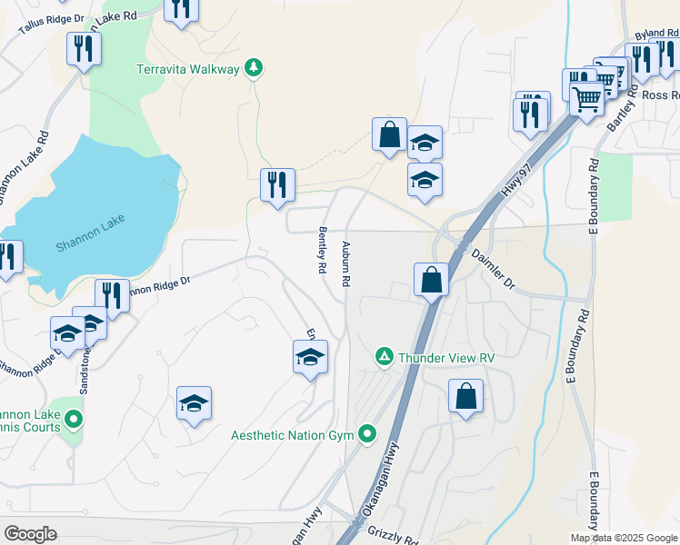 map of restaurants, bars, coffee shops, grocery stores, and more near 2872 Auburn Road in West Kelowna