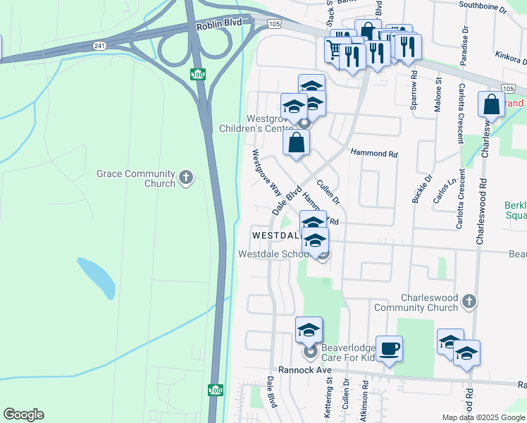 map of restaurants, bars, coffee shops, grocery stores, and more near 12 Chiltern Place in Winnipeg