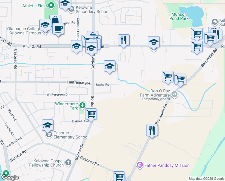 map of restaurants, bars, coffee shops, grocery stores, and more near 1290 Ladner Road in Kelowna