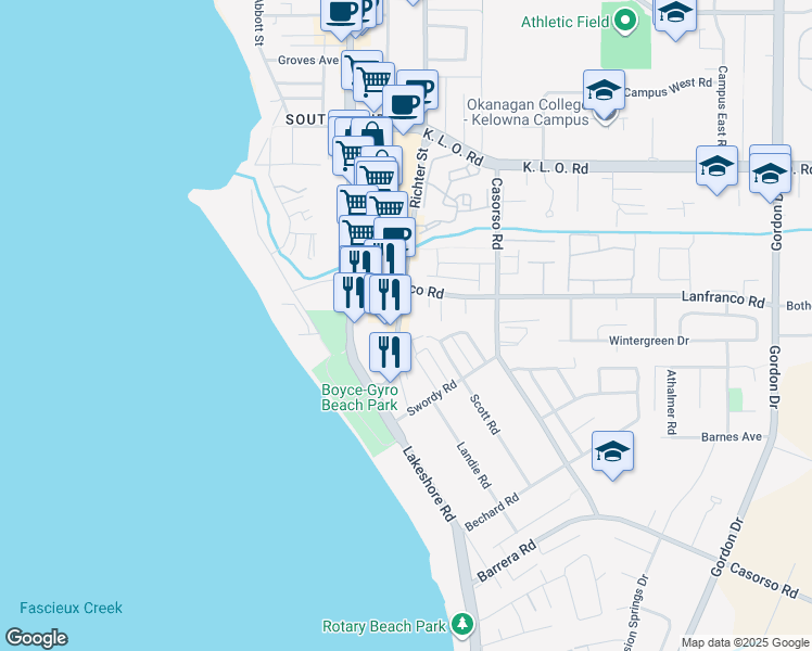 map of restaurants, bars, coffee shops, grocery stores, and more near 3416 Scott Road in Kelowna