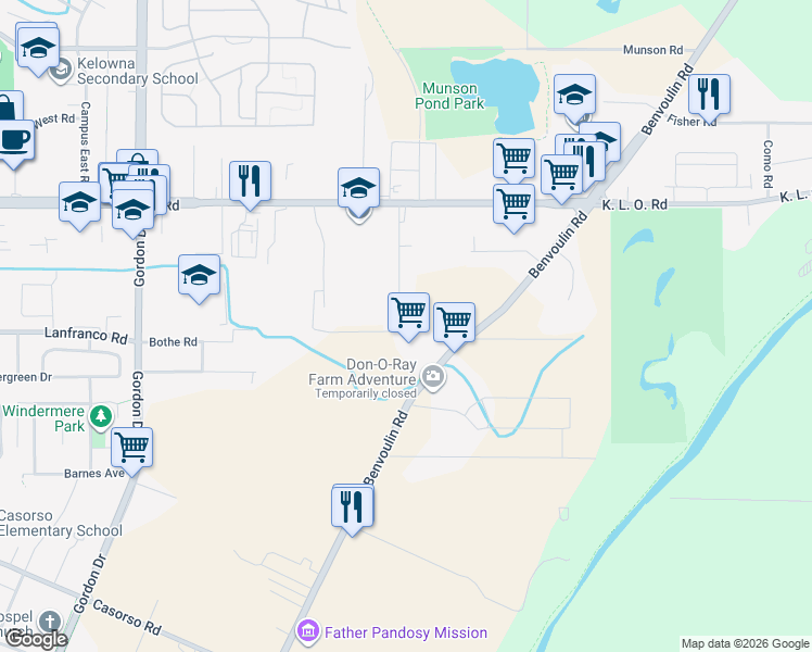 map of restaurants, bars, coffee shops, grocery stores, and more near 3240 Saint Amand Road in Kelowna