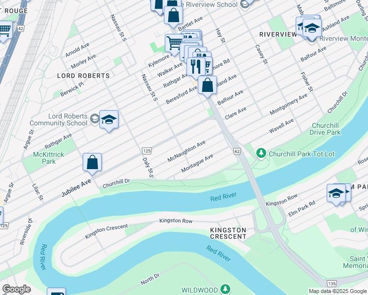 map of restaurants, bars, coffee shops, grocery stores, and more near 517 McNaughton Avenue in Winnipeg