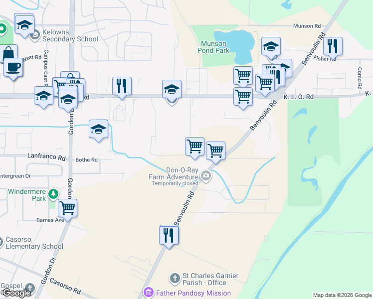 map of restaurants, bars, coffee shops, grocery stores, and more near 3240 Saint Amand Road in Kelowna