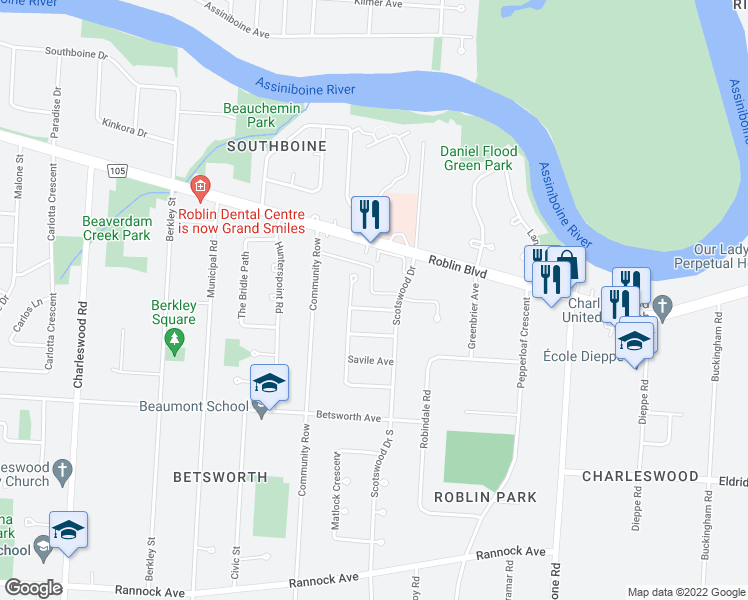 map of restaurants, bars, coffee shops, grocery stores, and more near 15 Speyside Avenue in Winnipeg