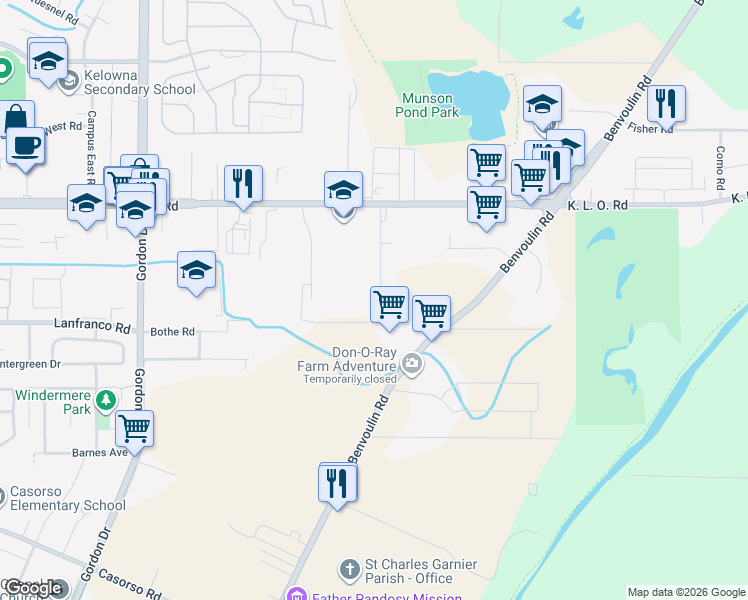map of restaurants, bars, coffee shops, grocery stores, and more near 3240 Saint Amand Road in Kelowna
