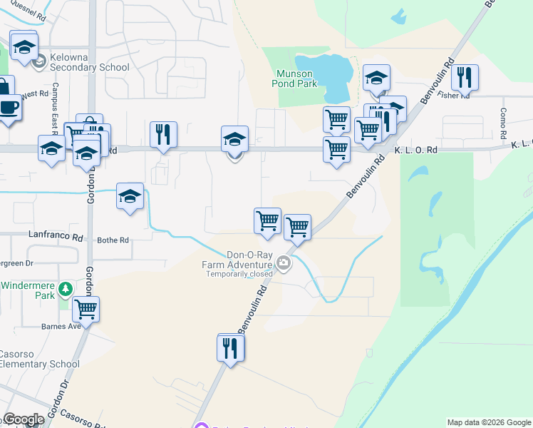 map of restaurants, bars, coffee shops, grocery stores, and more near 3240 Saint Amand Road in Kelowna