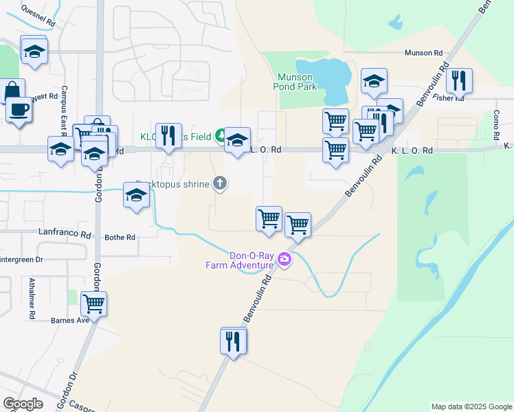 map of restaurants, bars, coffee shops, grocery stores, and more near 3240 Saint Amand Road in Kelowna