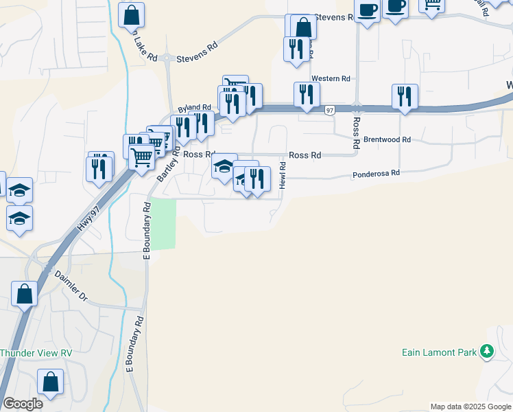 map of restaurants, bars, coffee shops, grocery stores, and more near 2760 Cameron Road in Kelowna