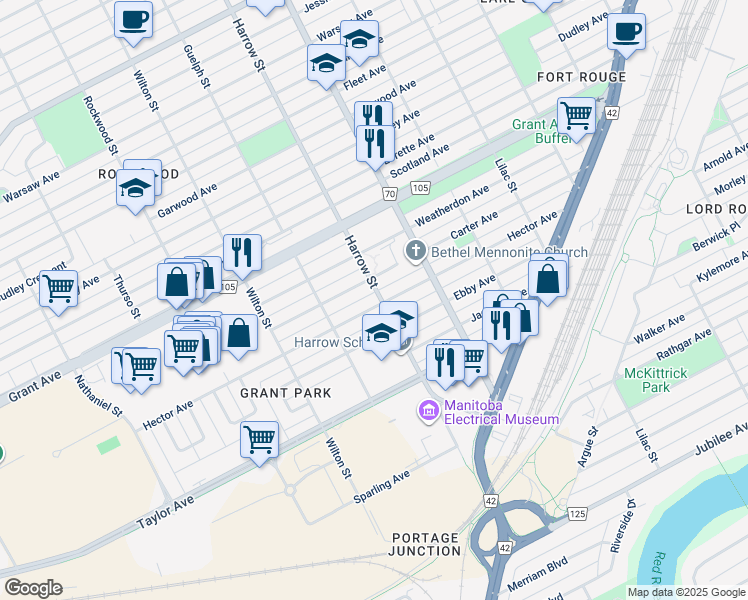 map of restaurants, bars, coffee shops, grocery stores, and more near 917 Carter Avenue in Winnipeg