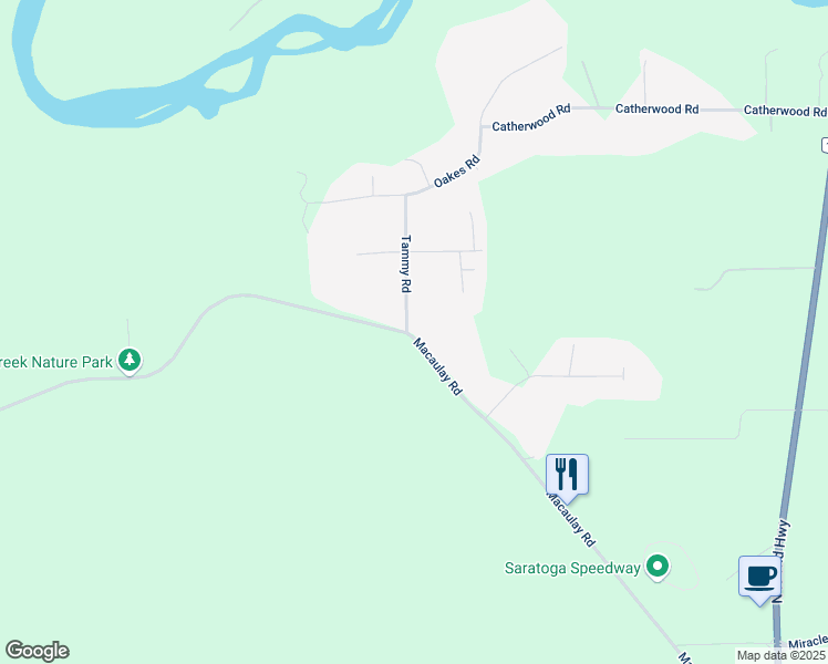 map of restaurants, bars, coffee shops, grocery stores, and more near 2530 Macaulay Road in Black Creek