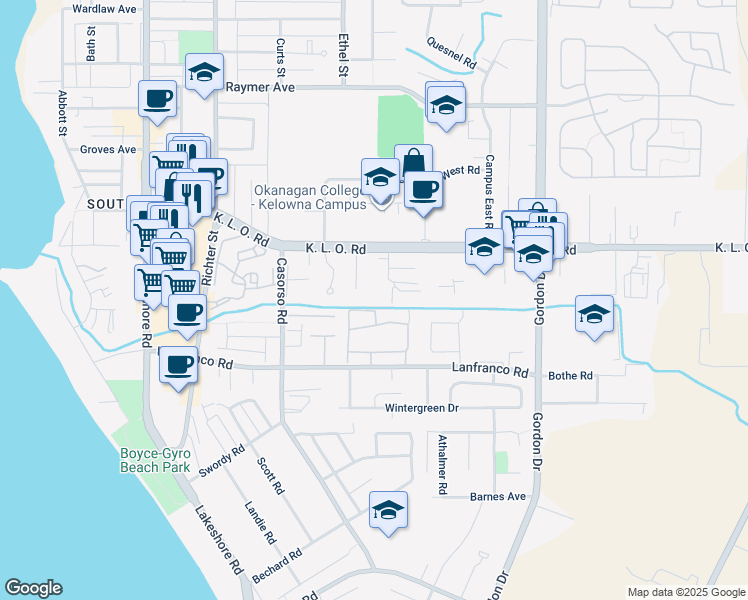 map of restaurants, bars, coffee shops, grocery stores, and more near 3180 De Montreuil Court in Kelowna