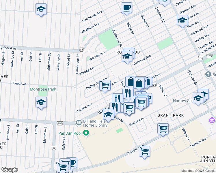 map of restaurants, bars, coffee shops, grocery stores, and more near 1178 Dudley Avenue in Winnipeg