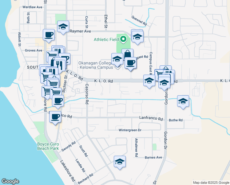map of restaurants, bars, coffee shops, grocery stores, and more near 3180 De Montreuil Court in Kelowna
