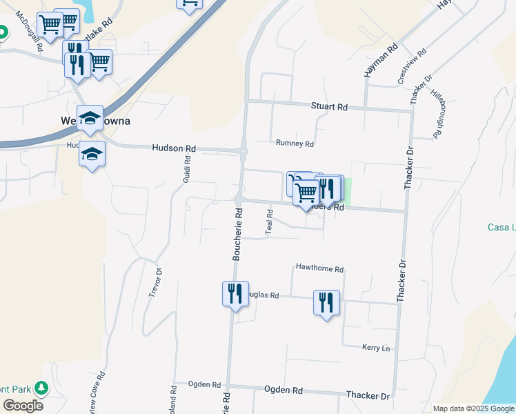 map of restaurants, bars, coffee shops, grocery stores, and more near 951 Anders Road in West Kelowna