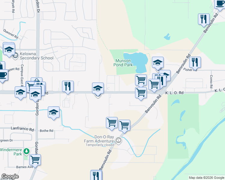 map of restaurants, bars, coffee shops, grocery stores, and more near 3069 Burtch Road in Kelowna