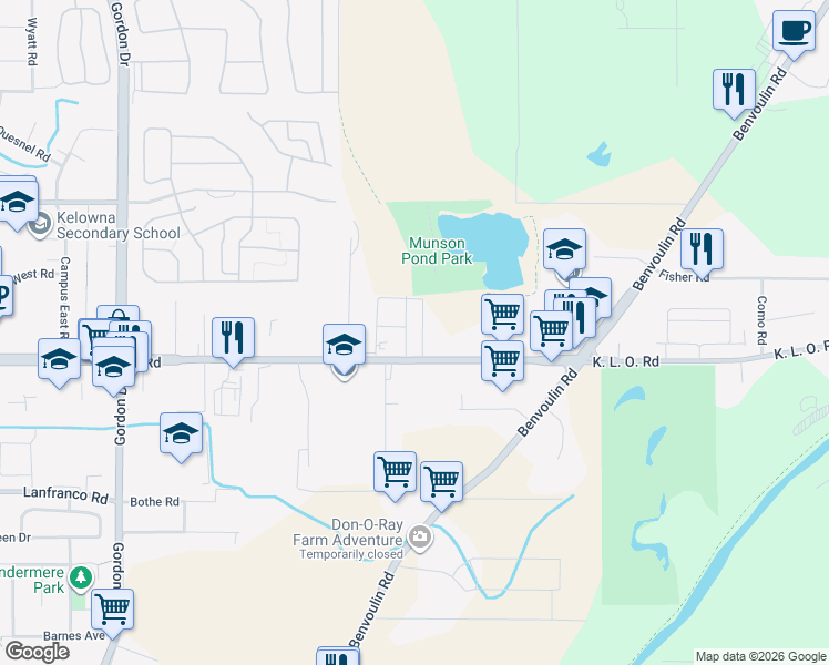 map of restaurants, bars, coffee shops, grocery stores, and more near 3069 Burtch Road in Kelowna