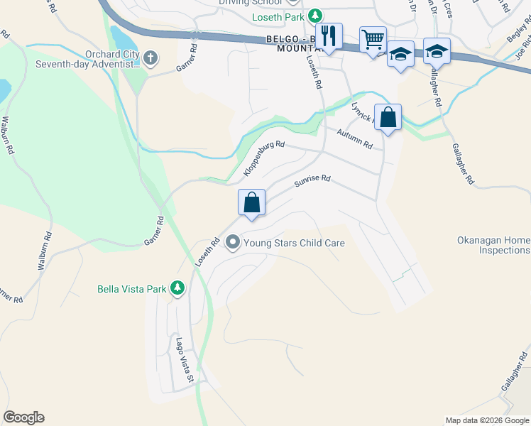 map of restaurants, bars, coffee shops, grocery stores, and more near in Kelowna