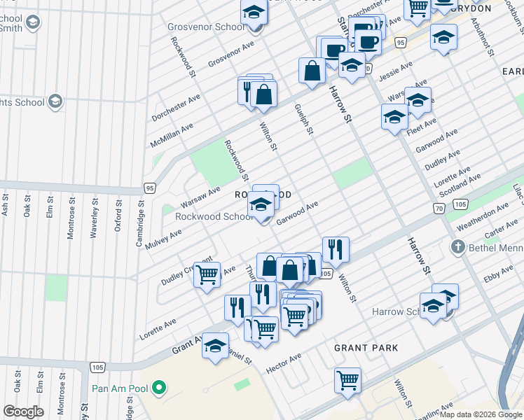 map of restaurants, bars, coffee shops, grocery stores, and more near Fleet Avenue in Winnipeg