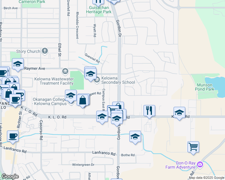 map of restaurants, bars, coffee shops, grocery stores, and more near 2905 Bouvette Street in Kelowna