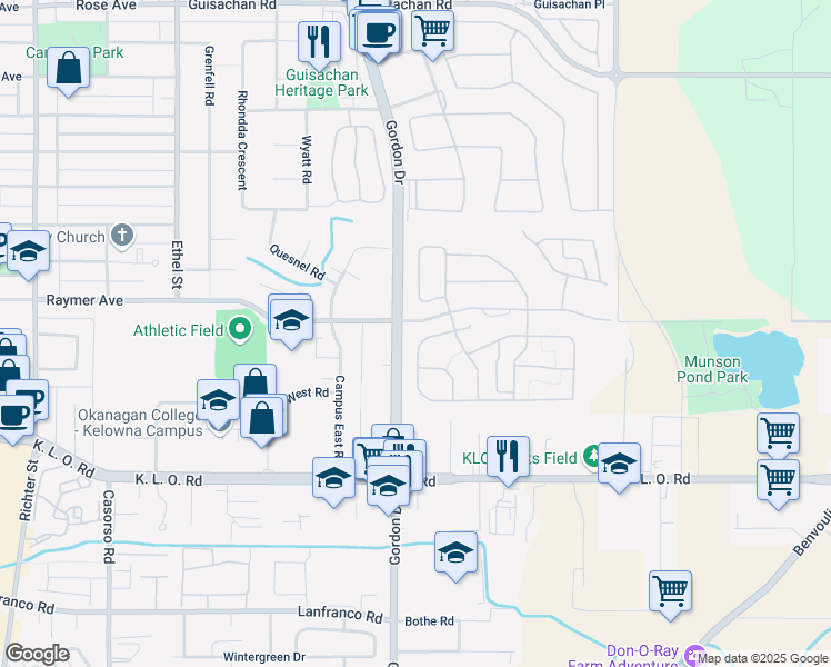 map of restaurants, bars, coffee shops, grocery stores, and more near 196 Sunrise Drive in Kelowna