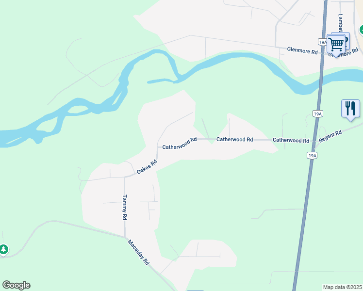 map of restaurants, bars, coffee shops, grocery stores, and more near 2398 Catherwood Road in Black Creek
