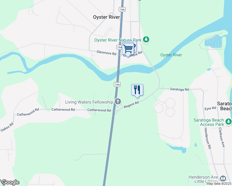 map of restaurants, bars, coffee shops, grocery stores, and more near 8667 Island Hwy in Black Creek