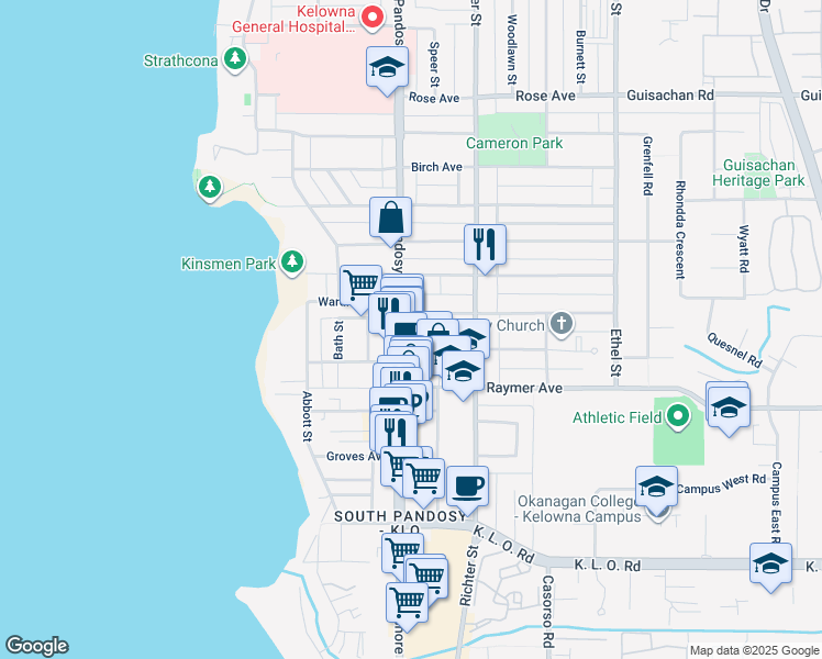 map of restaurants, bars, coffee shops, grocery stores, and more near 538 McKay Avenue in Kelowna