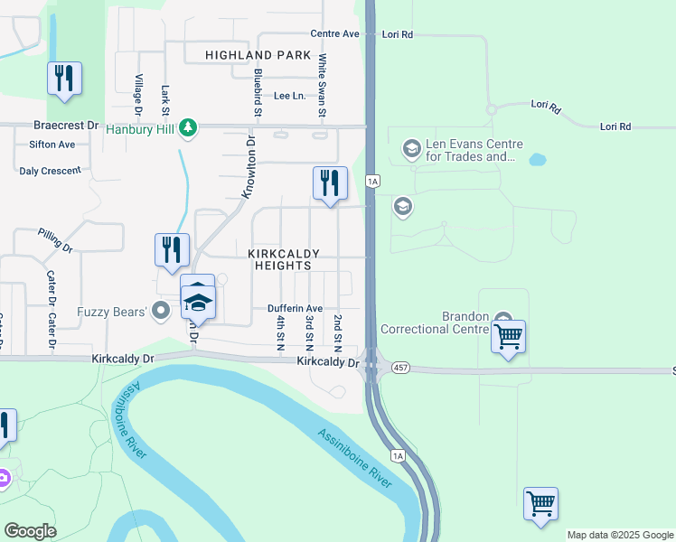 map of restaurants, bars, coffee shops, grocery stores, and more near 2nd Street North in Brandon