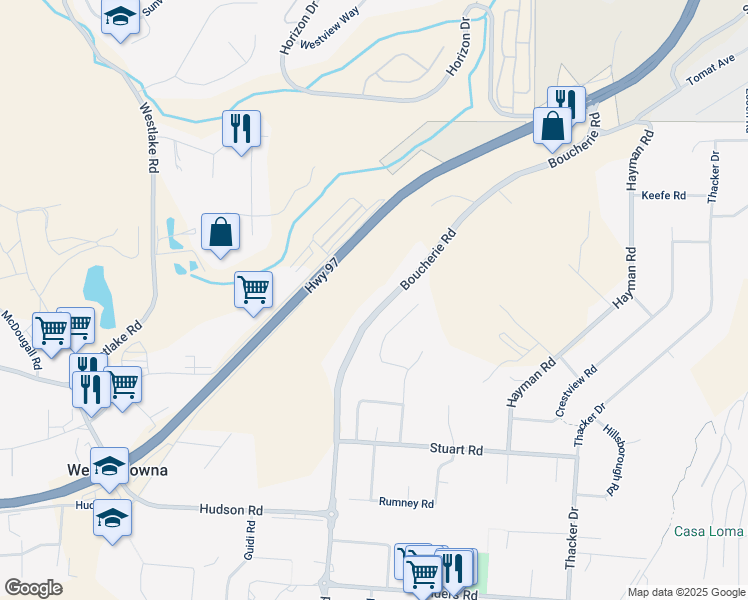 map of restaurants, bars, coffee shops, grocery stores, and more near 2430 Boucherie Road in Kelowna