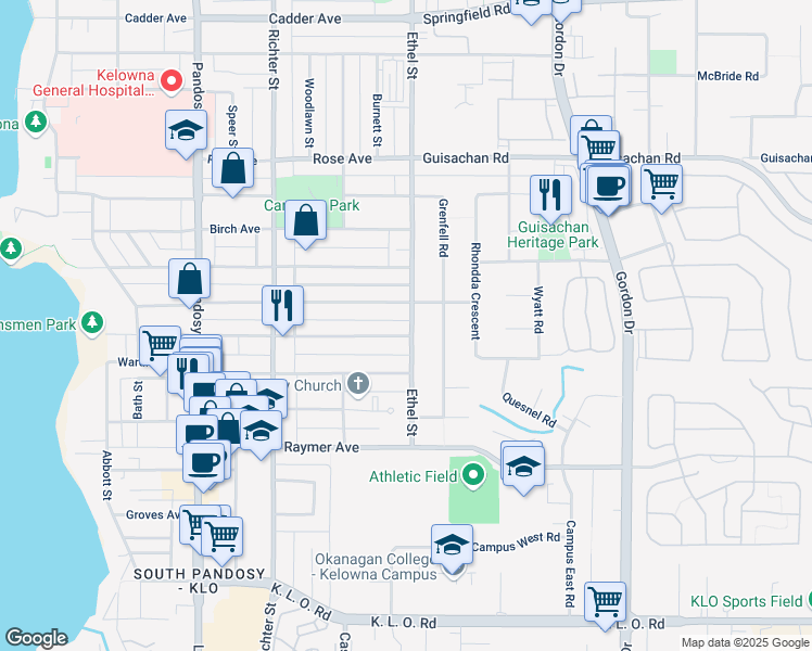 map of restaurants, bars, coffee shops, grocery stores, and more near 925 Morrison Avenue in Kelowna