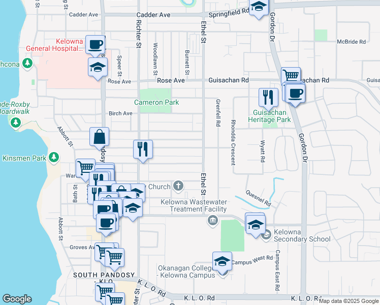 map of restaurants, bars, coffee shops, grocery stores, and more near 857 Morrison Avenue in Kelowna