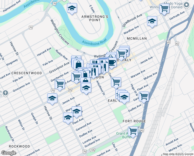 map of restaurants, bars, coffee shops, grocery stores, and more near 781 Route 95 in Winnipeg