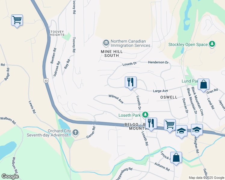 map of restaurants, bars, coffee shops, grocery stores, and more near 1290 Loseth Drive in Kelowna
