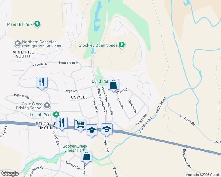 map of restaurants, bars, coffee shops, grocery stores, and more near 1316 Lund Road in Kelowna